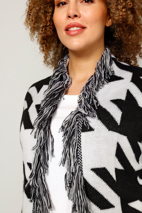 Strickjacke, offene Form, Fransenkanten