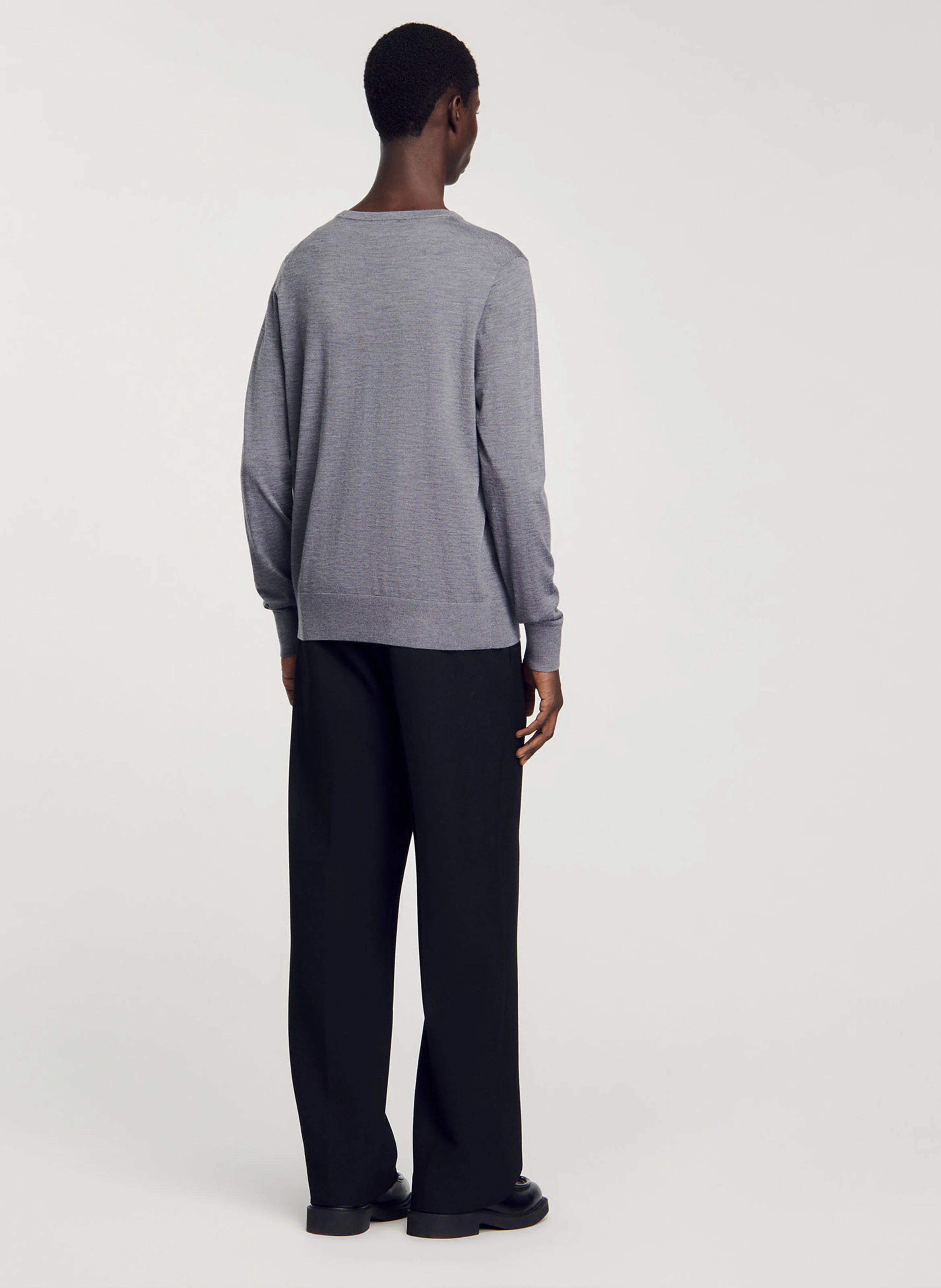 Pull col rond droit en laine | Gris