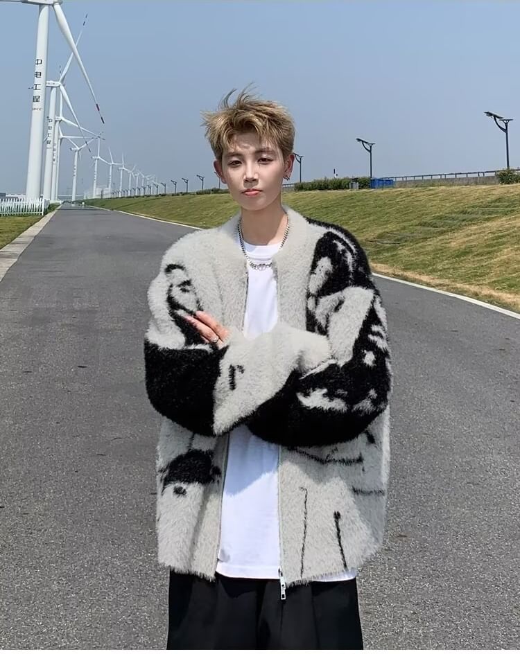Diphon - Oversized vest met ronde hals en print en rits