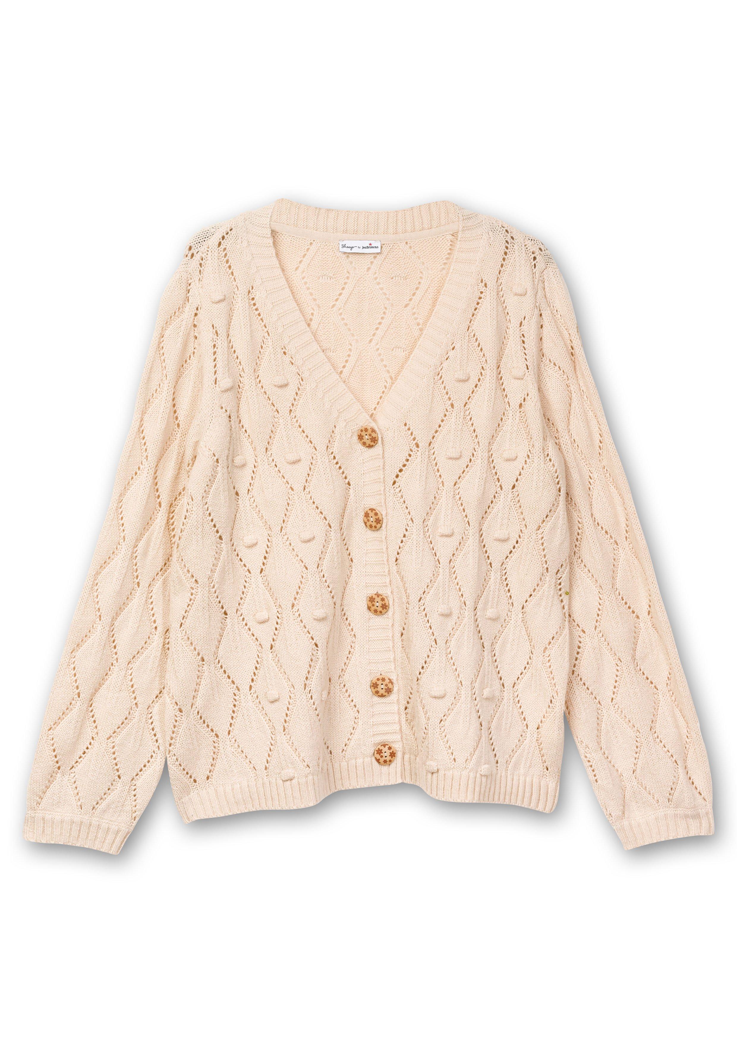 Kurze Lochmuster-Strickjacke mit Wollanteil
