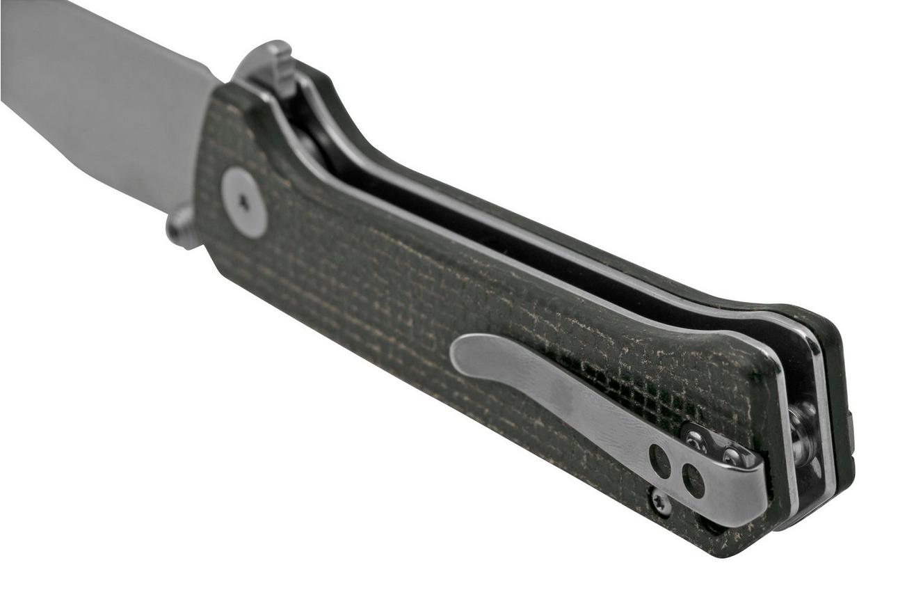 QSP Grebe QS147-A1, 14C28N Clippoint donkerbruin Micarta, zakmes