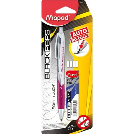 Maped Black Peps Druckbleistift 0,7mm inkl. 12 Minen und 4 Radierern, sortiert