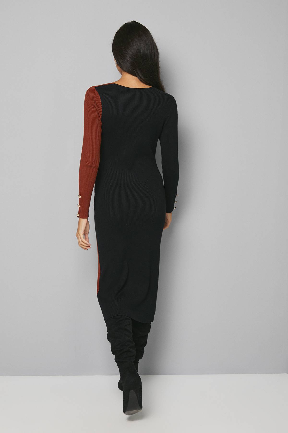 Wallis Robe Tricotée Asymétrique à Blocs de Couleur
