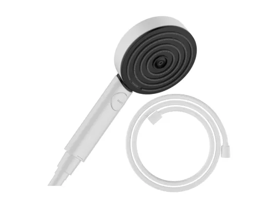 Pommeau de douche HANSGROHE Pulsify Select EcoSmart 105 3 jets Relaxation blanc mat + flexible de douche HANSGROHE Designflex 200 cm blanc mat