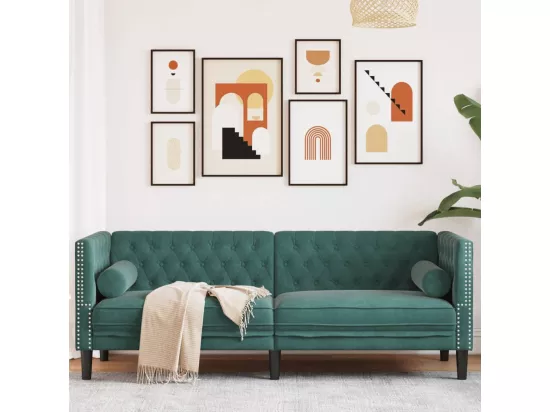 Canapé Chesterfield avec traversins 3 places vert foncé velours