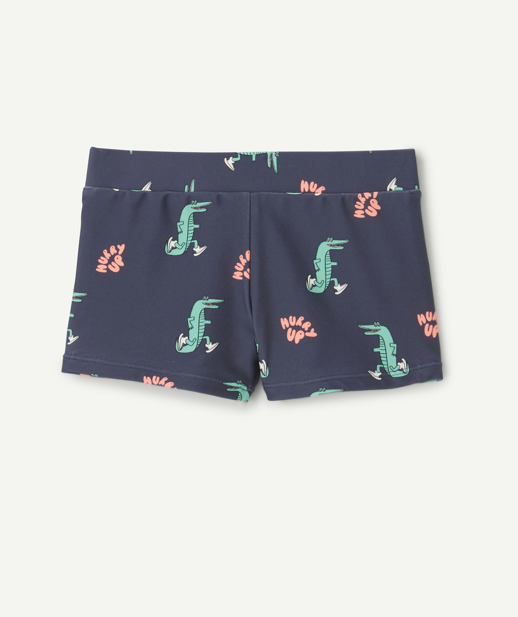 BOXER DE BAIN GARÇON EN FIBRES RECYCLÉES BLEU IMPRIMÉ CROCODILES