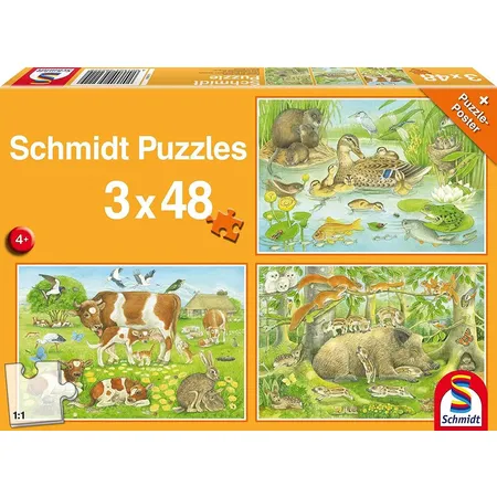 Schmidt Spiele Puzzle - Tierfamilien, 3 x 48 Teile