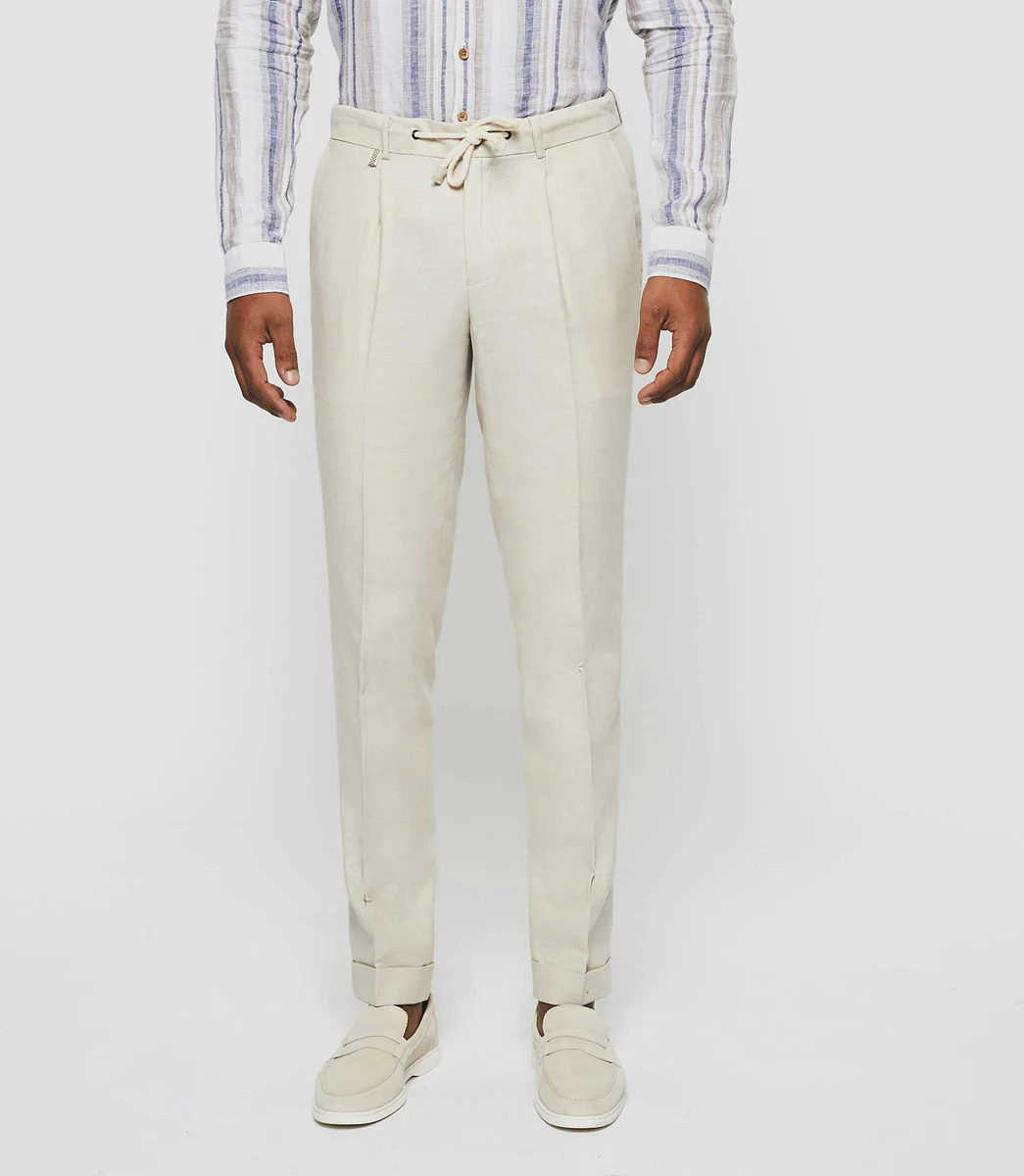 Pantalon ville en lin beige 