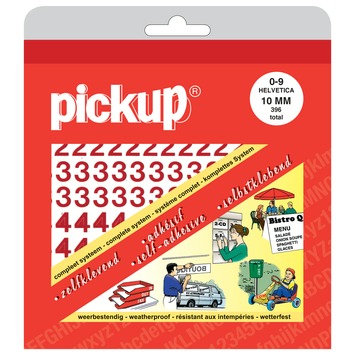 Pickup plakcijfers 0-9 Helvetica rood 10 mm