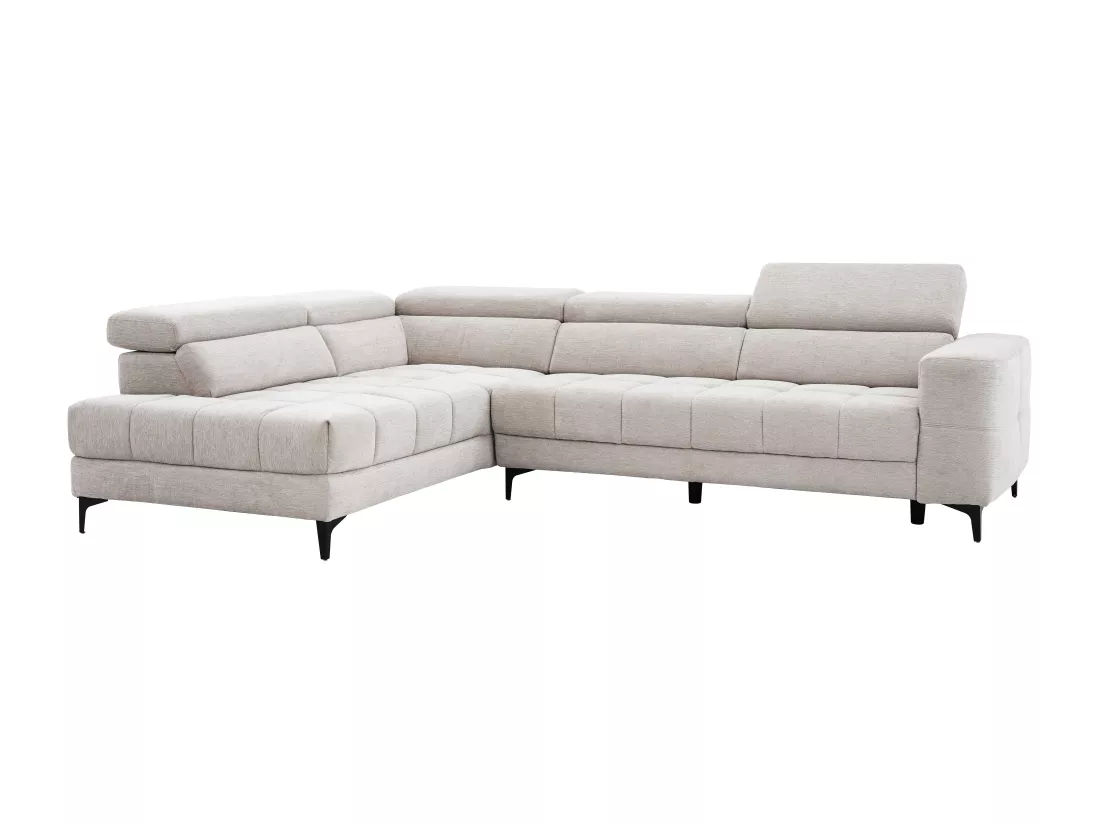 Canapé d'angle gauche relax assise coulissante électrique en tissu beige MONISO