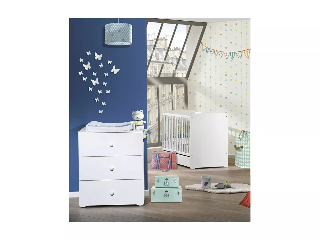 Chambre complète bébé avec lit 120x60cm et commode à langer