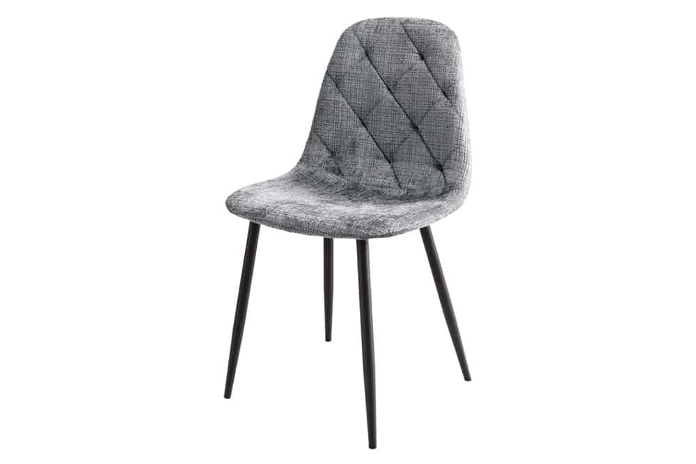 Stilvoller Stuhl GLAMM grau Chenille Cremona mit Rauten-Steppung schwarze Metallbeine