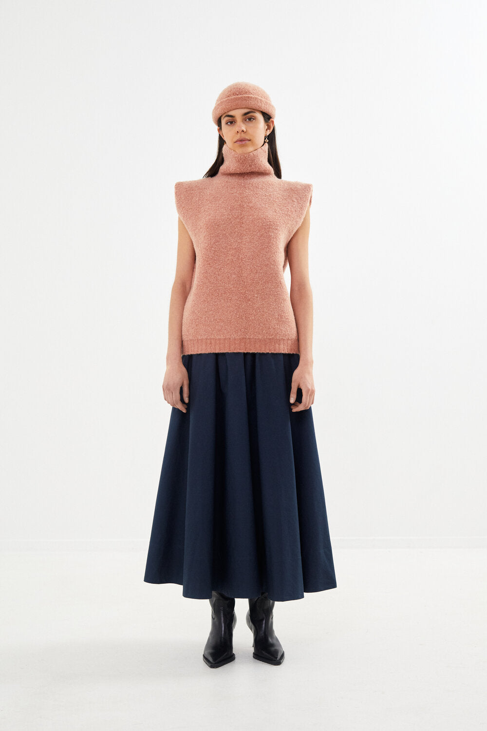 Rabens Saloner  Rita Poplin lang nederdel - Dark navy