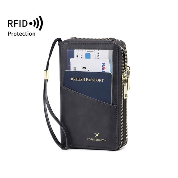 INF RFID-blokkerende reiselommebok, multifunksjonell passholder med håndleddsstropp