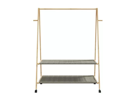 Porte vêtements et étagères roulettes 132x45,5x155,5cm bambou