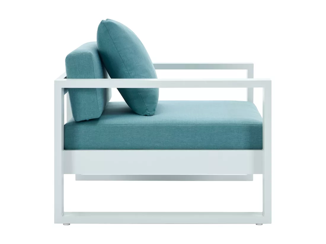 Lot de 2 fauteuils de jardin en aluminium - Blanc avec coussins bleus - MOLOKAI de MYLIA