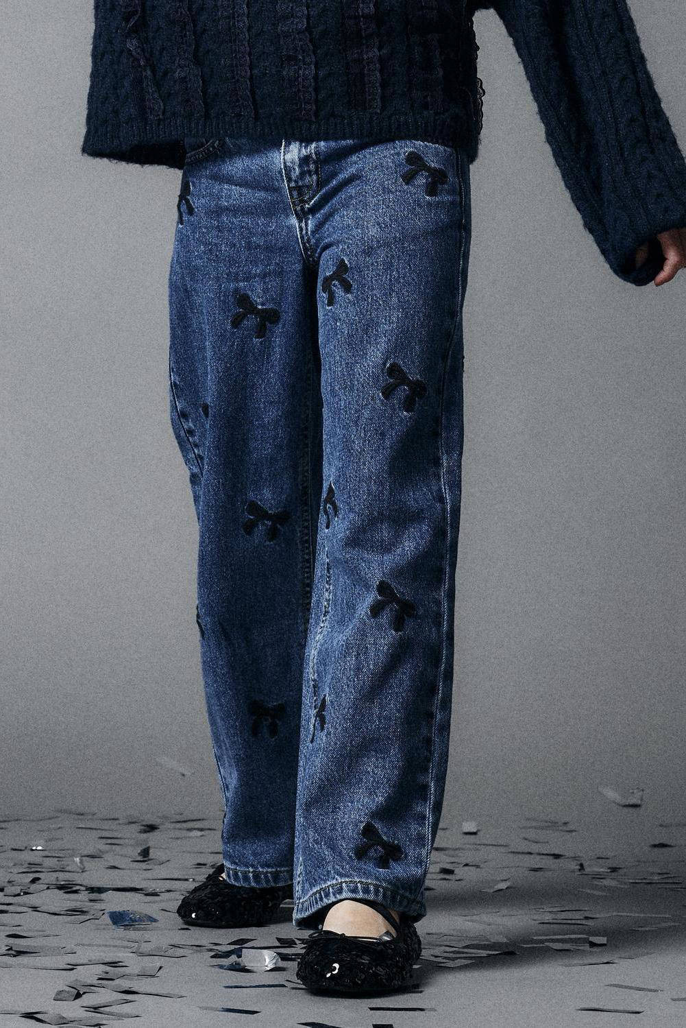 NAME IT wide leg jeans NKFROSE met all over print en borduursels medium blue denim