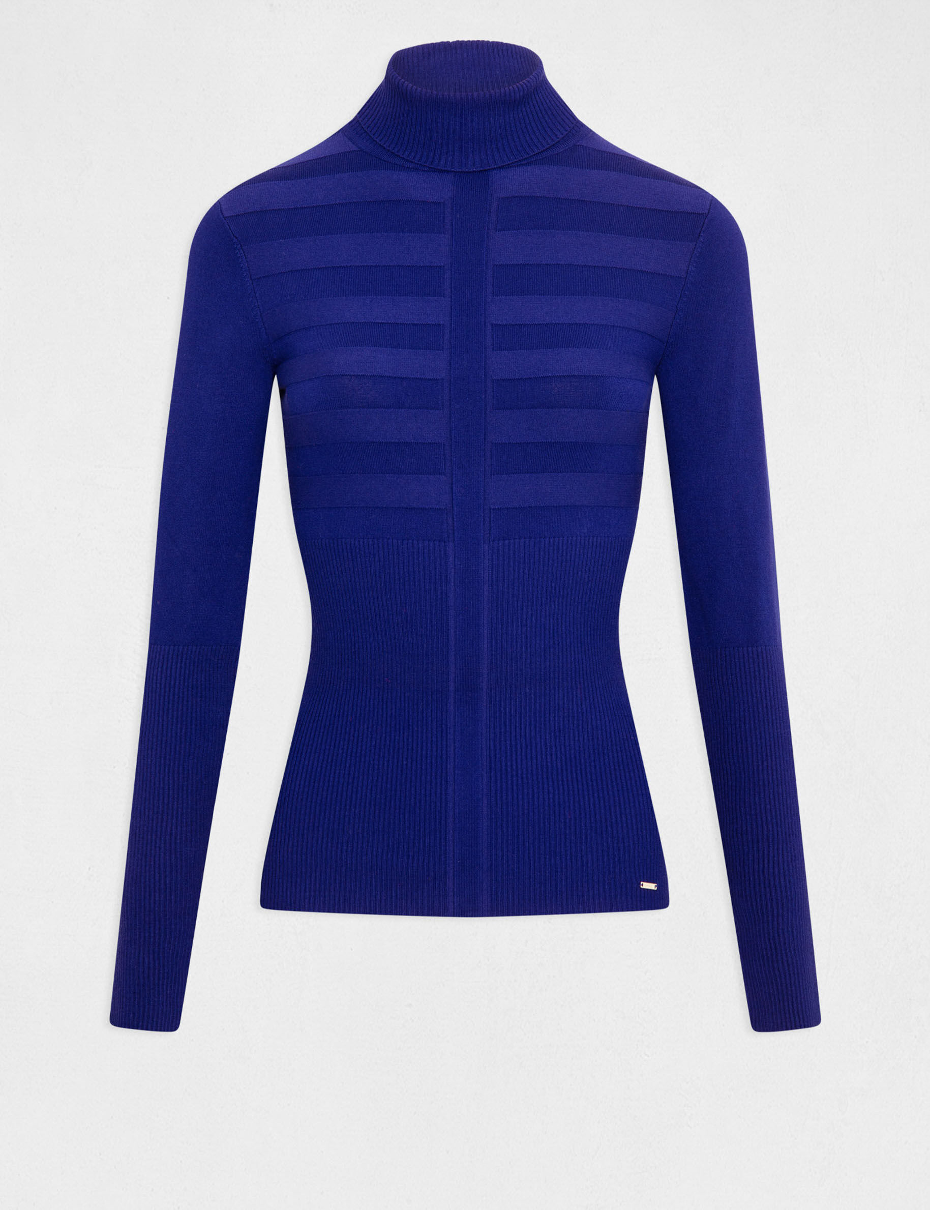 Pull manches longues col roulé bleu moyen femme - bleu_moyen