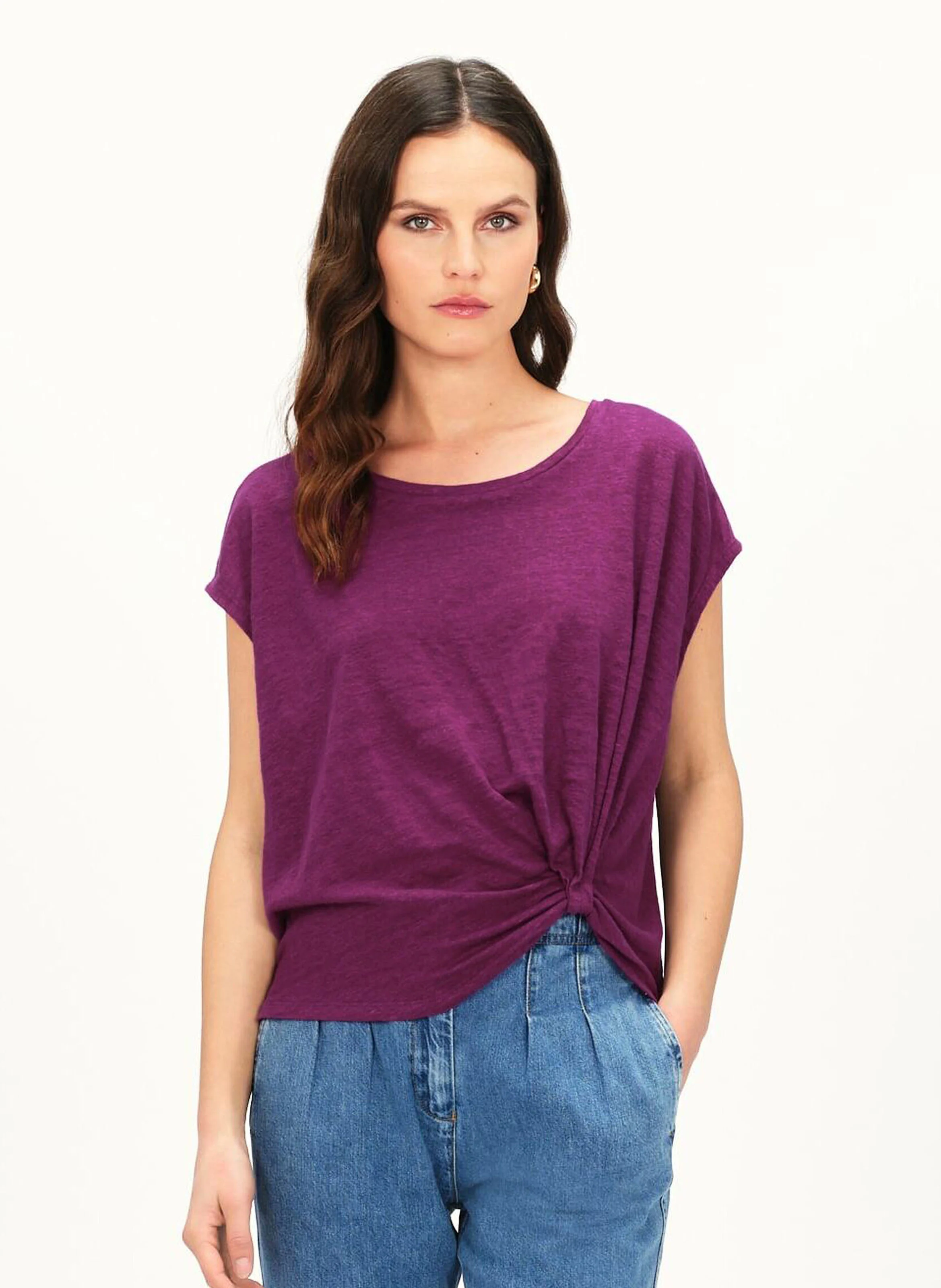TIMEO - Tee-shirt oversize col rond en lin | Violet