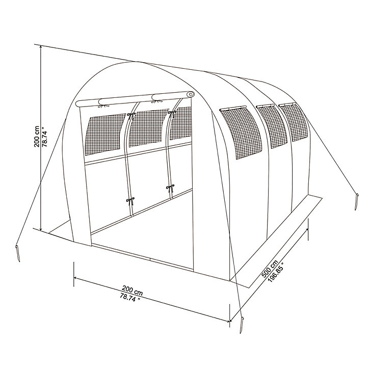 Serre tunnel souple 10m², L.500xH.200 cm