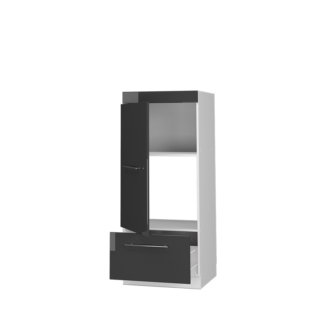 Vicco Mikrowellenumbauschrank Küchenschrank Küchenmöbel Fame-Line Weiß Anthrazit 60 cm modern Hochglanz Küche Einbauküche Blende Hochschrank Schublade Mikrowelle Backofen Küchenzeile