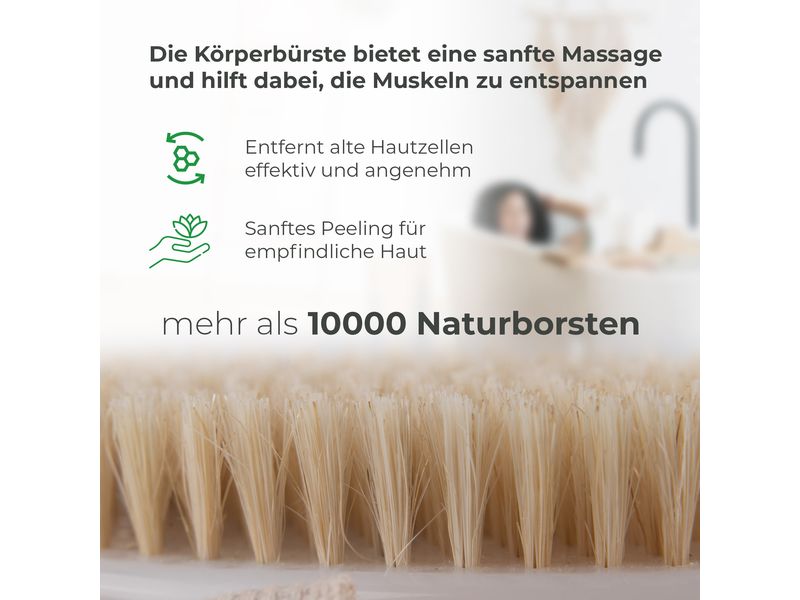 Quick Aid Körpermassagebürste aus Naturborsten mit Beutel 1 Badebürste für ein effektives Körperpeeling