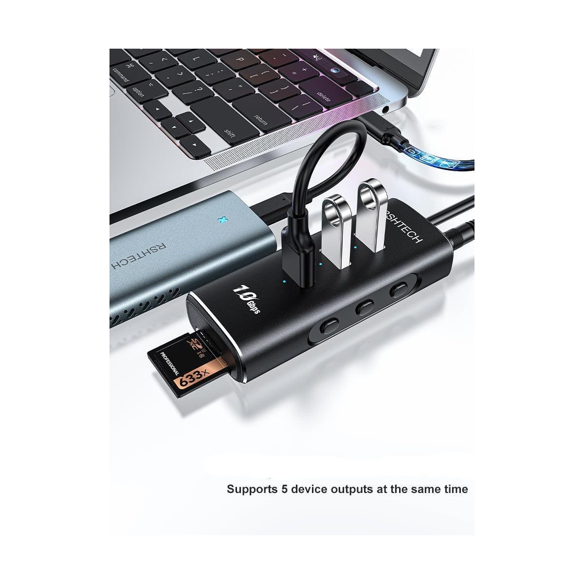 NÖRDIC Gen2 3.2 USB-C 3port Hub 10Gbps 1m kabel 3xUSB-A 1xSD 1xTF kortleser