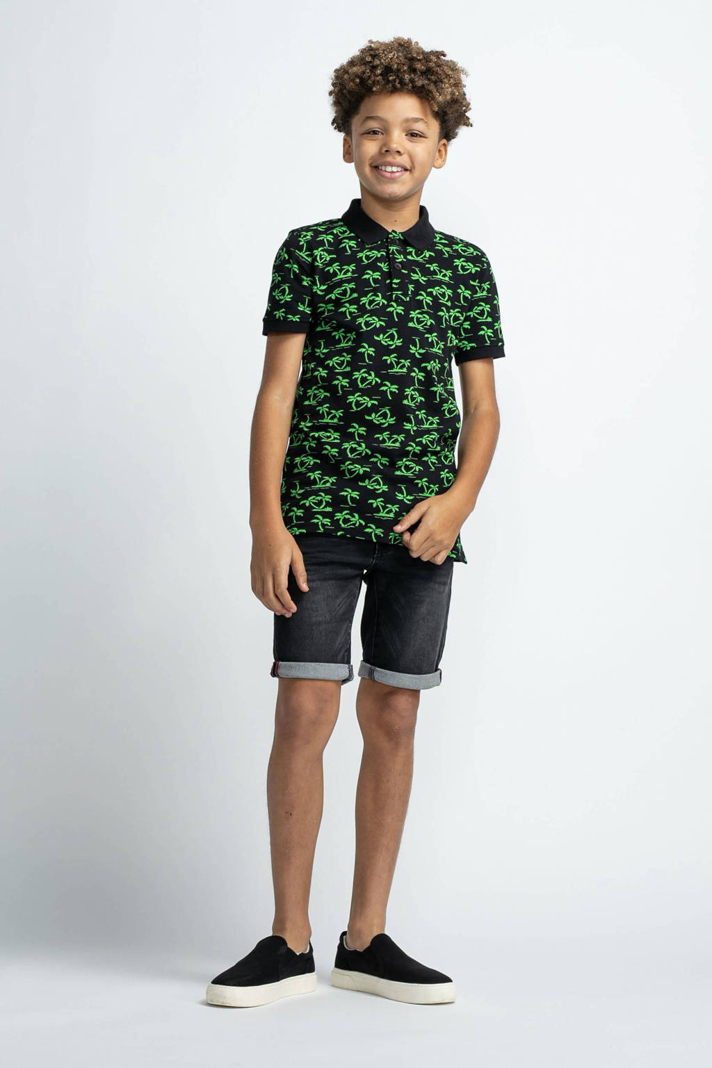 Petrol Industries polo met all over print zwart/groen