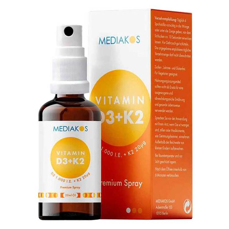 Vitamin D3 + K2 1000 I.E. 20 µg Premium Spray, 20 ml