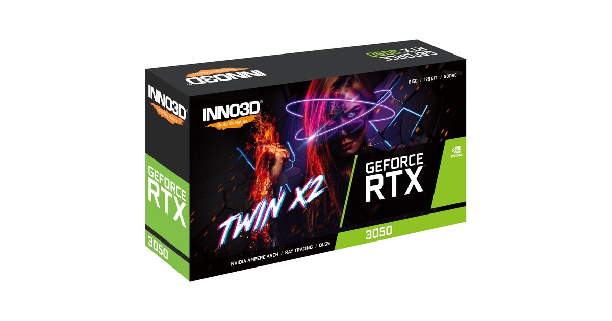INNO3DGeForce RTX 3050 TWIN X2 8GB grafische kaart  (1x HDMI, 1x DisplayPort, 1x DVI-D, DLSS 3)