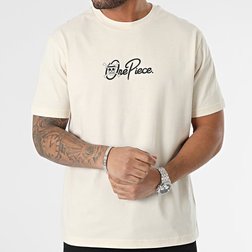 Tee Shirt Oversize Large Mugiwara Logo Beige Noir