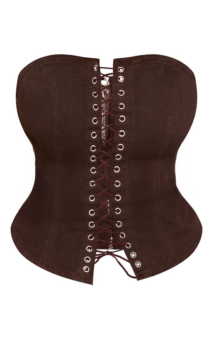 Chocolat Corset Bustier En Denim Stretch À Laçage Shape