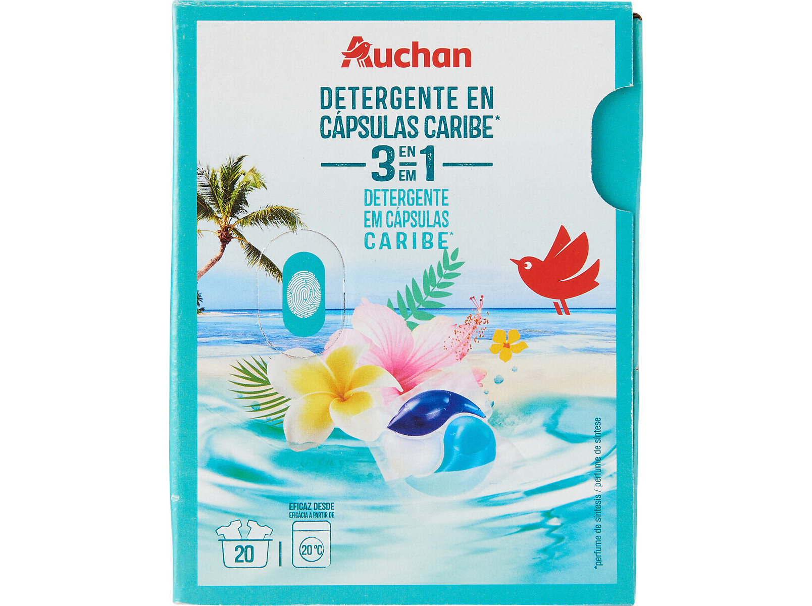 DETERGENTE MÁQ. ROUPA AUCHAN CÁPSULAS 3EM1 CARAÍBAS 20D
