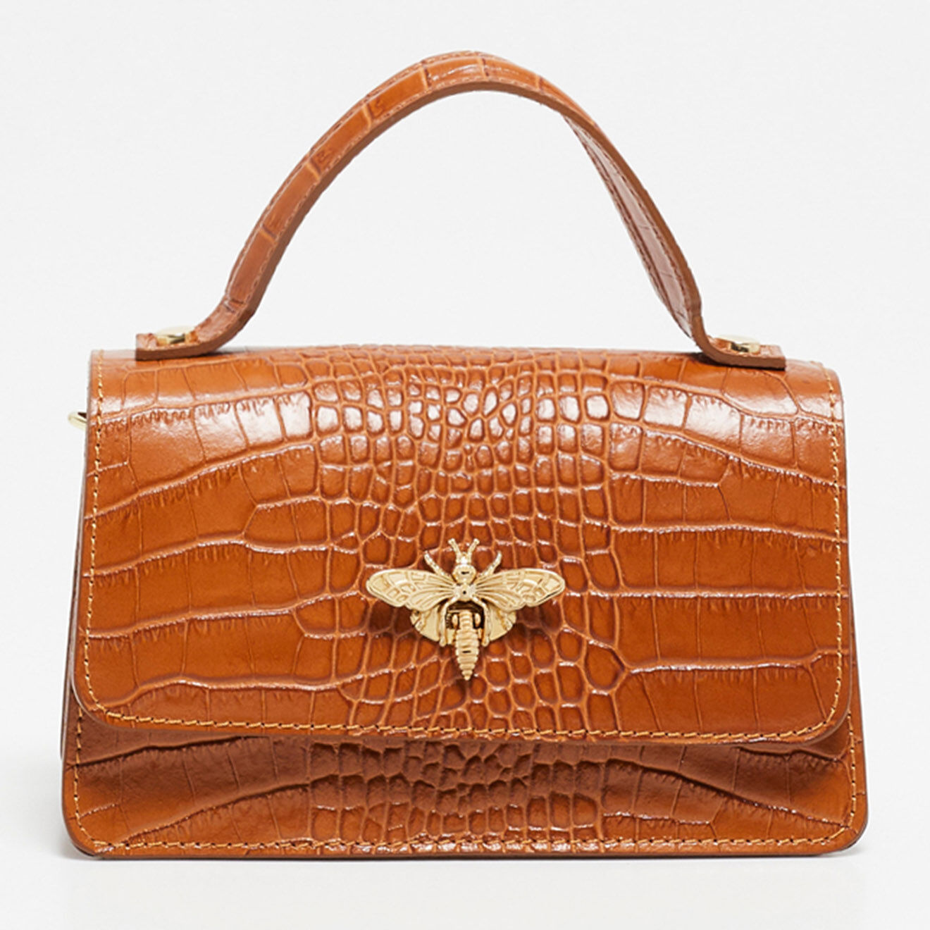 Christian Laurier Sac à main en Cuir croco Lily camel - 19x11x7.5 cm