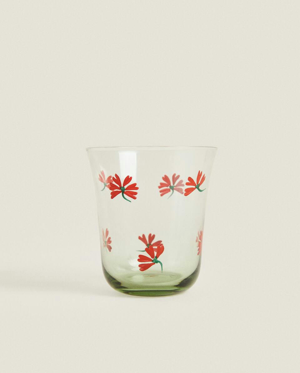 COPO DE VIDRO COM DEMONSTRAÇÃO FLORAL