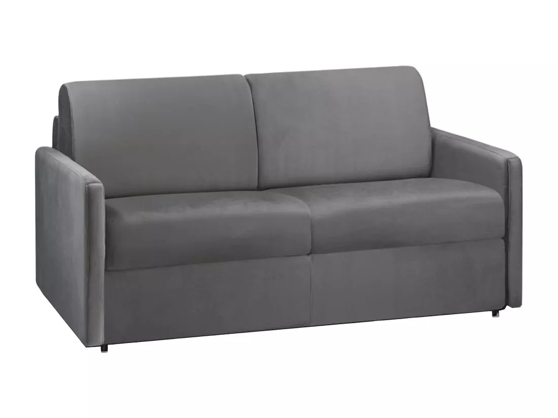 Canapé 2 places convertible express en velours gris anthracite - Couchage 120 cm - Matelas 18 cm CALIFE