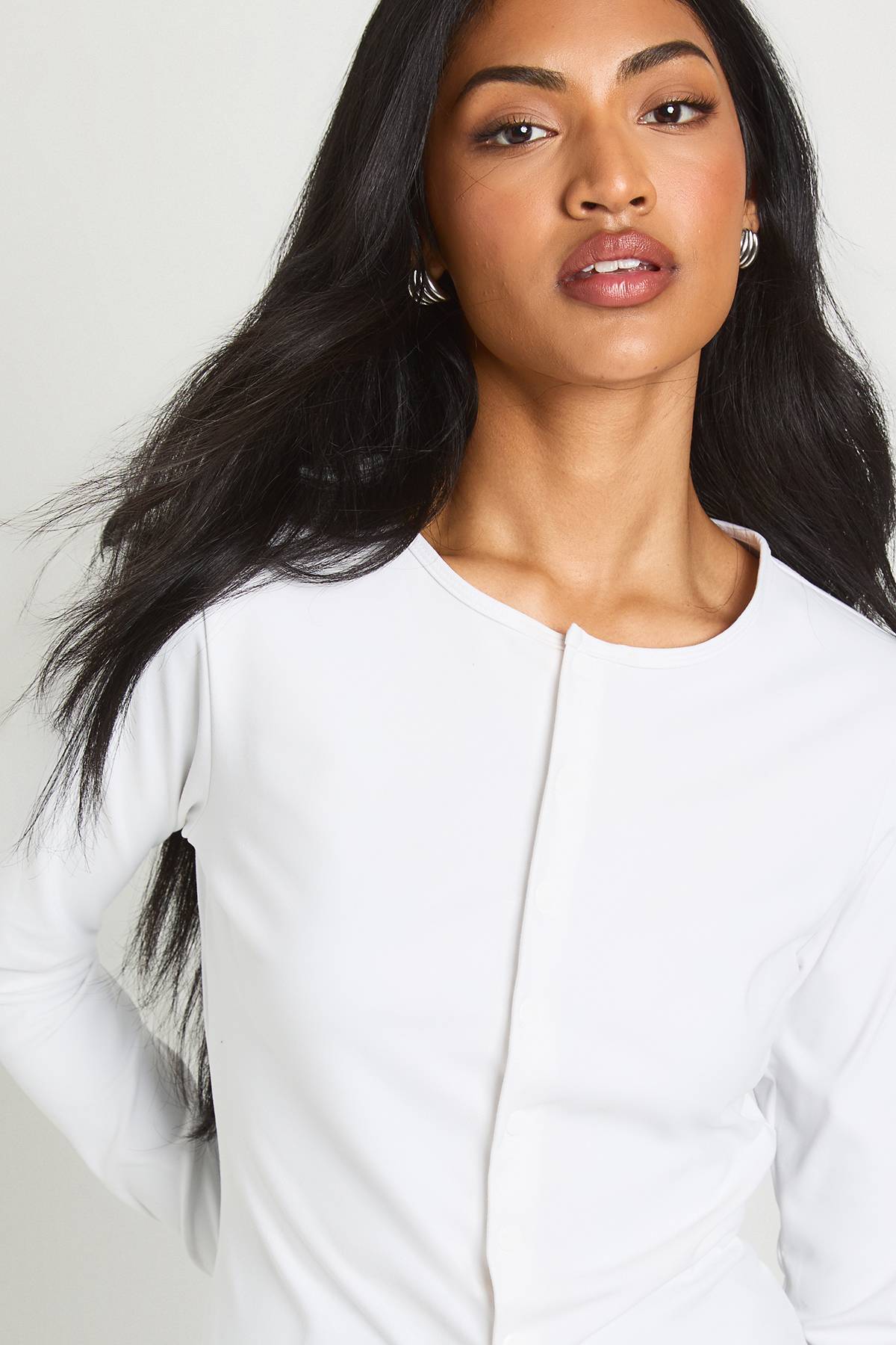 boohoo Haut à Manches Longues Sculpté Pêche avec Boutons-Pression