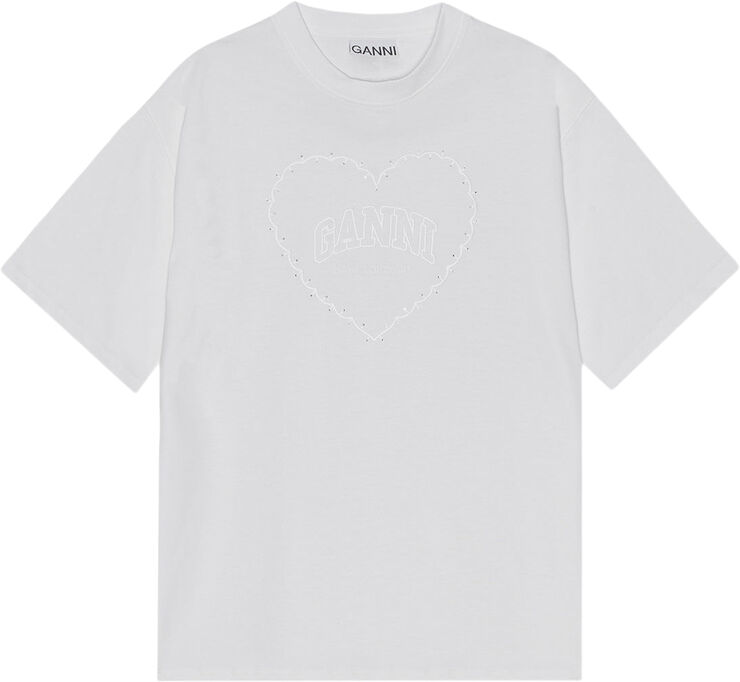Ganni Heavy Cotton Drop Shoulder Heart T- Bright white