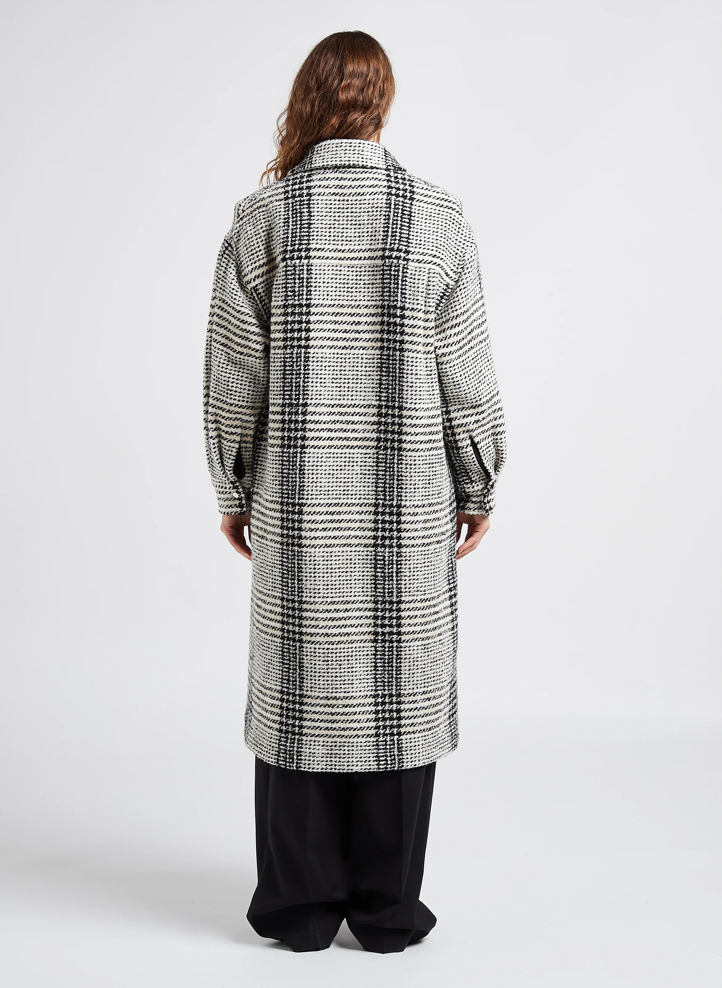 YEO - Manteau col classique à carreaux | Noir