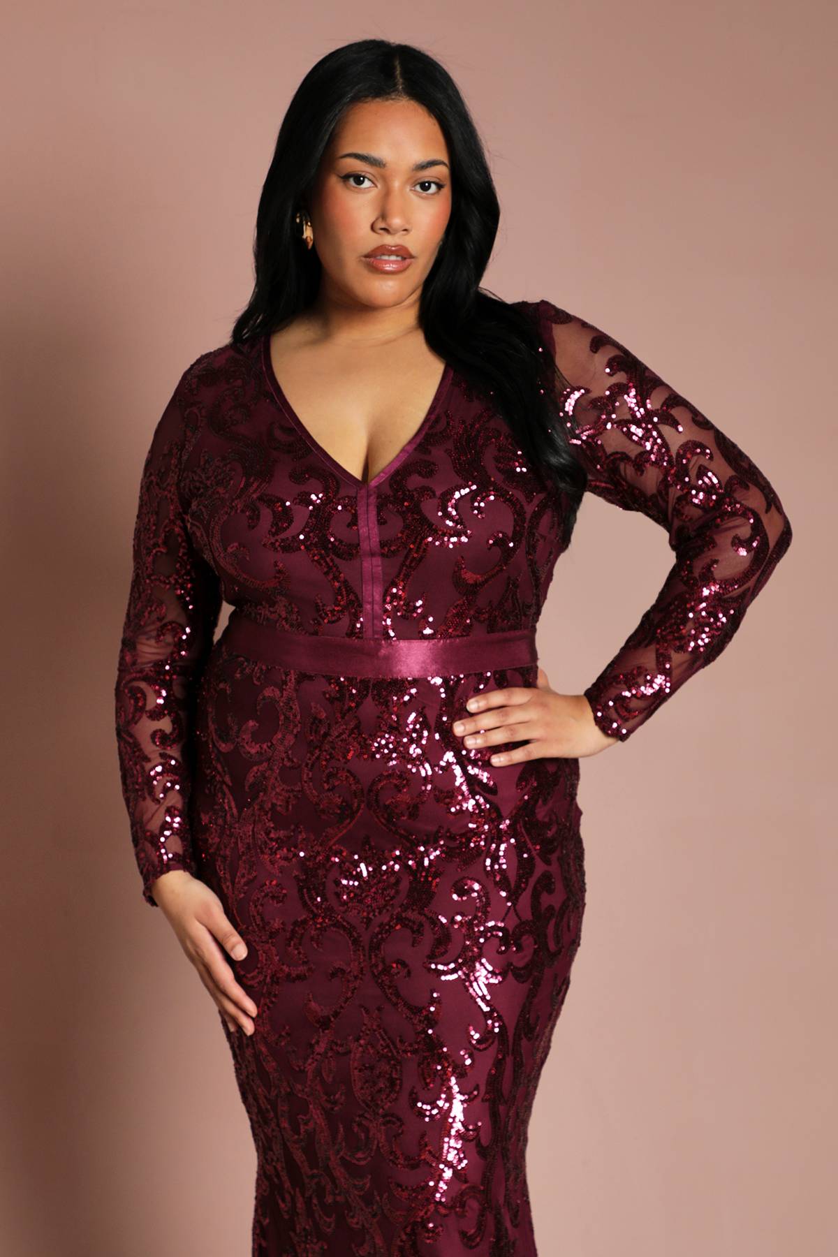 Coast Robe Maxi à Sequins Manches Longues Grande Taille