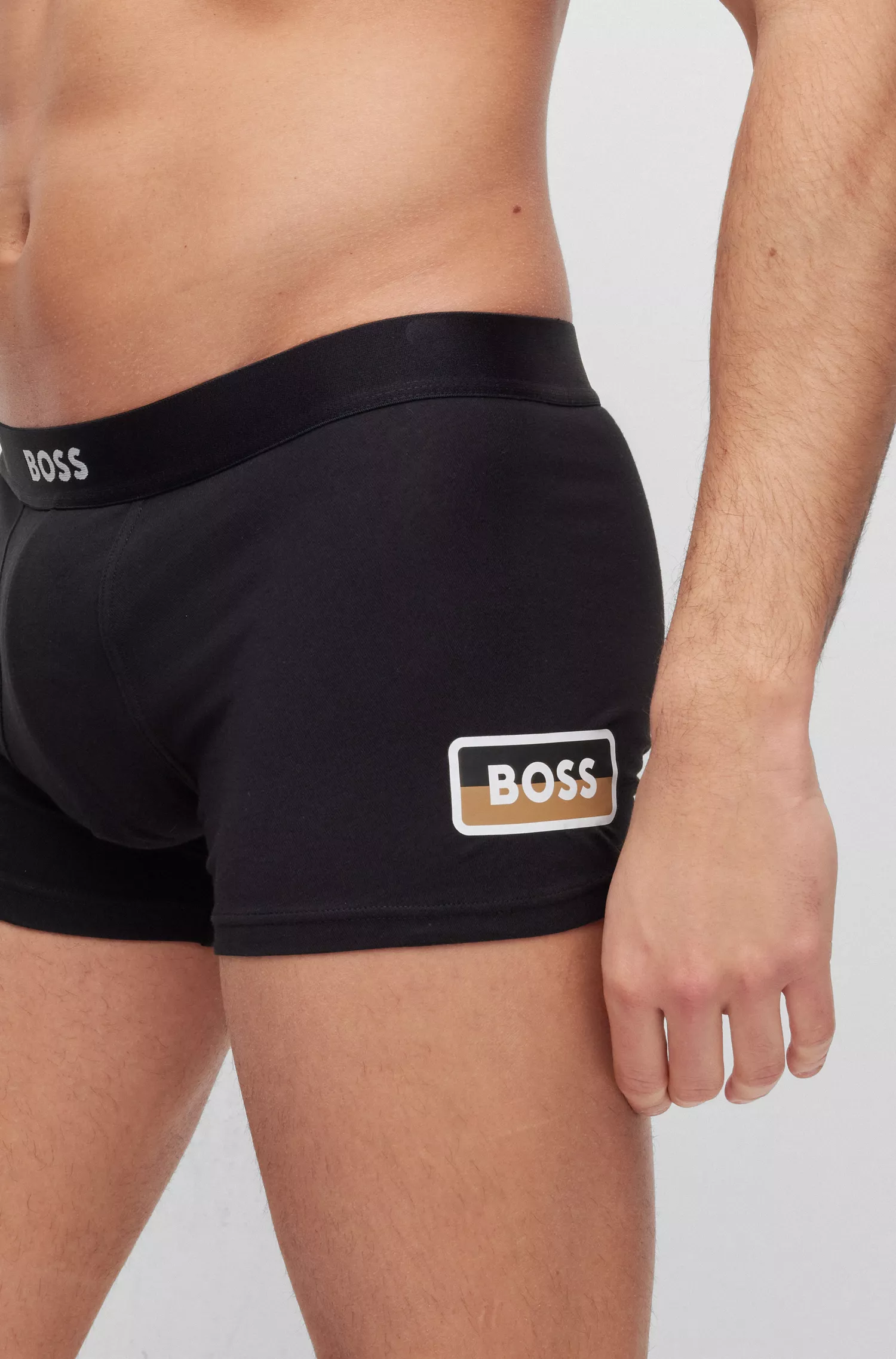 BOSS Preto - Pacote com duas cuecas boxer de algodão elástico com cós com logotipo.