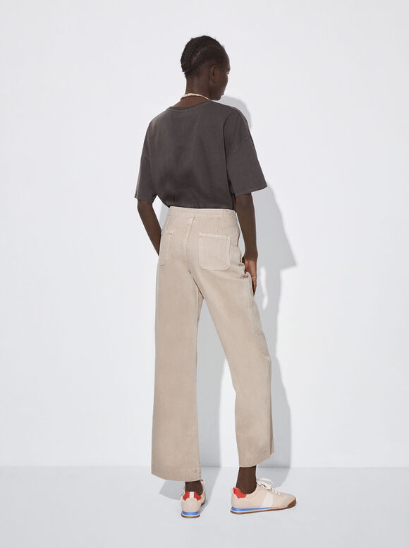 Calça jeans reta com bolsos - Cru
