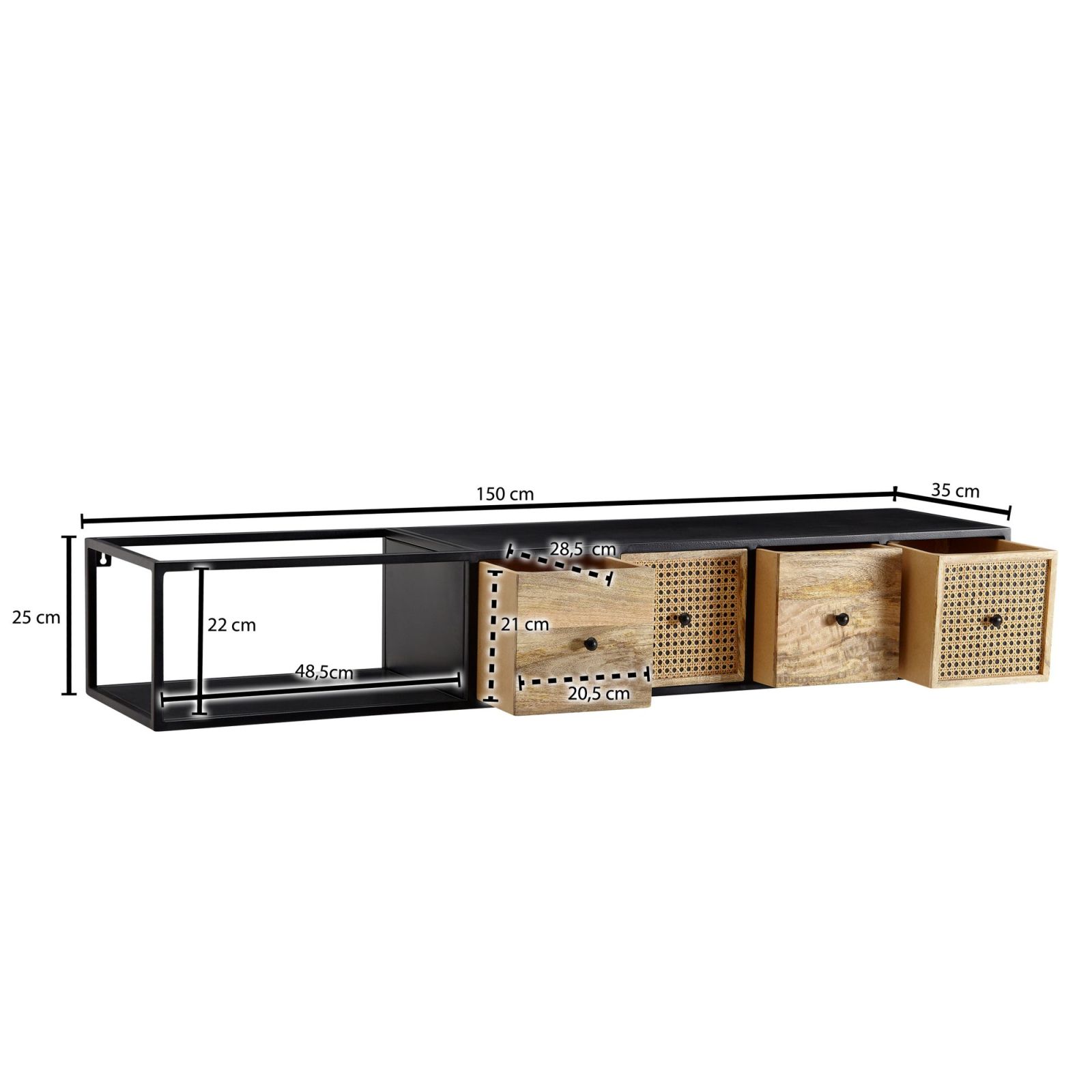 Lowboard - Mangoholz - schwarz - 150 cm