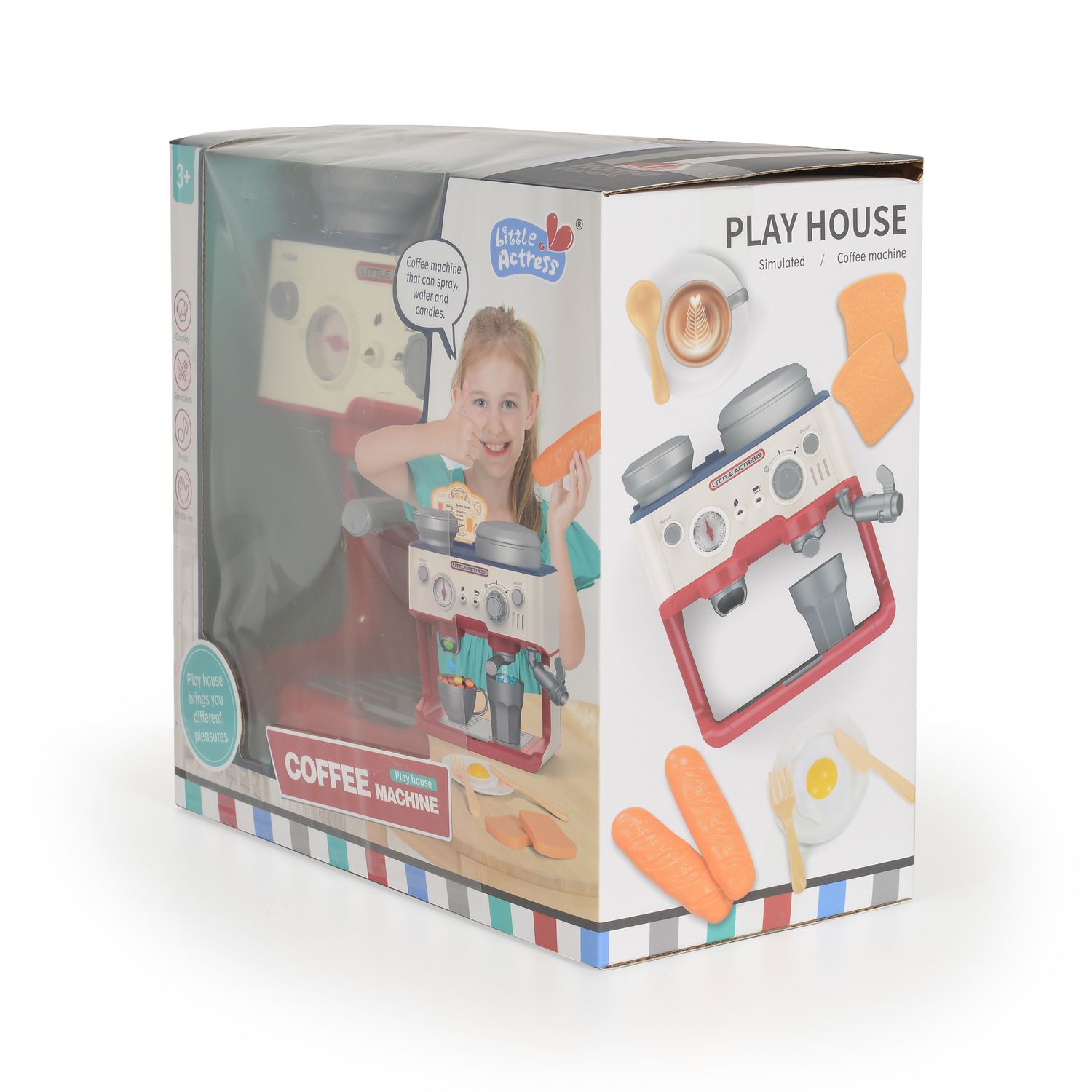 Moni Spielzeug Kaffeevollautomat YY6023, Dampf, Melodien, Tasse, Würfelzucker rot