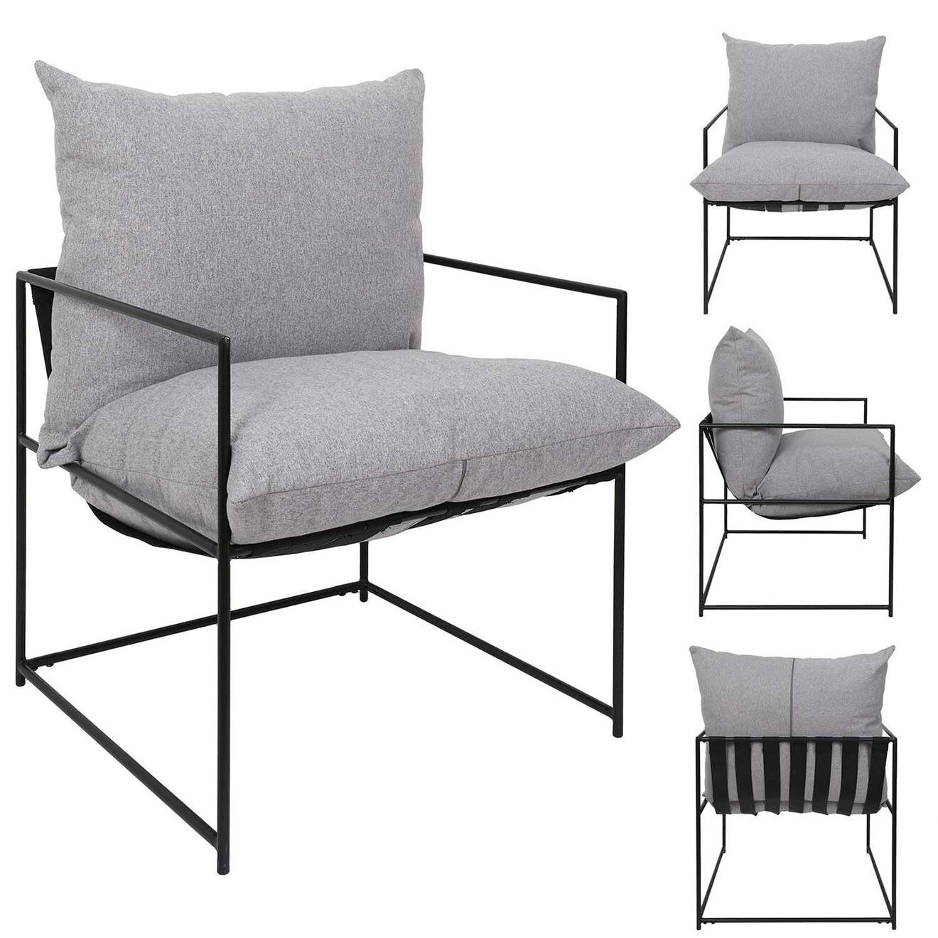 Home Deco Factory Fauteuil Jonas gris/noir - 61x61x62.5 cm