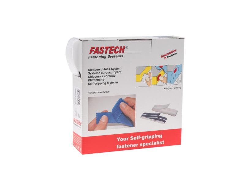 FASTECH Flauschseite Box 25 mm x 10 m selbstklebend, Weiss Klettband (Flausch) aus Kunststoff