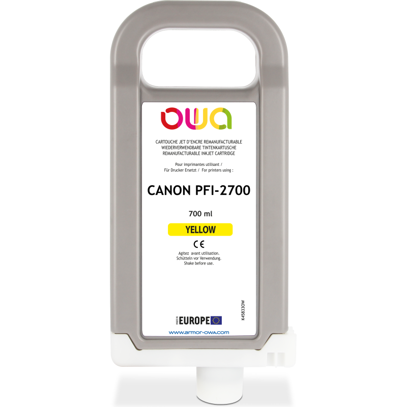 Cartouche d'encre traceur remanufacturable OWA - standard - Jaune - pour CANON PFI-2700 Y