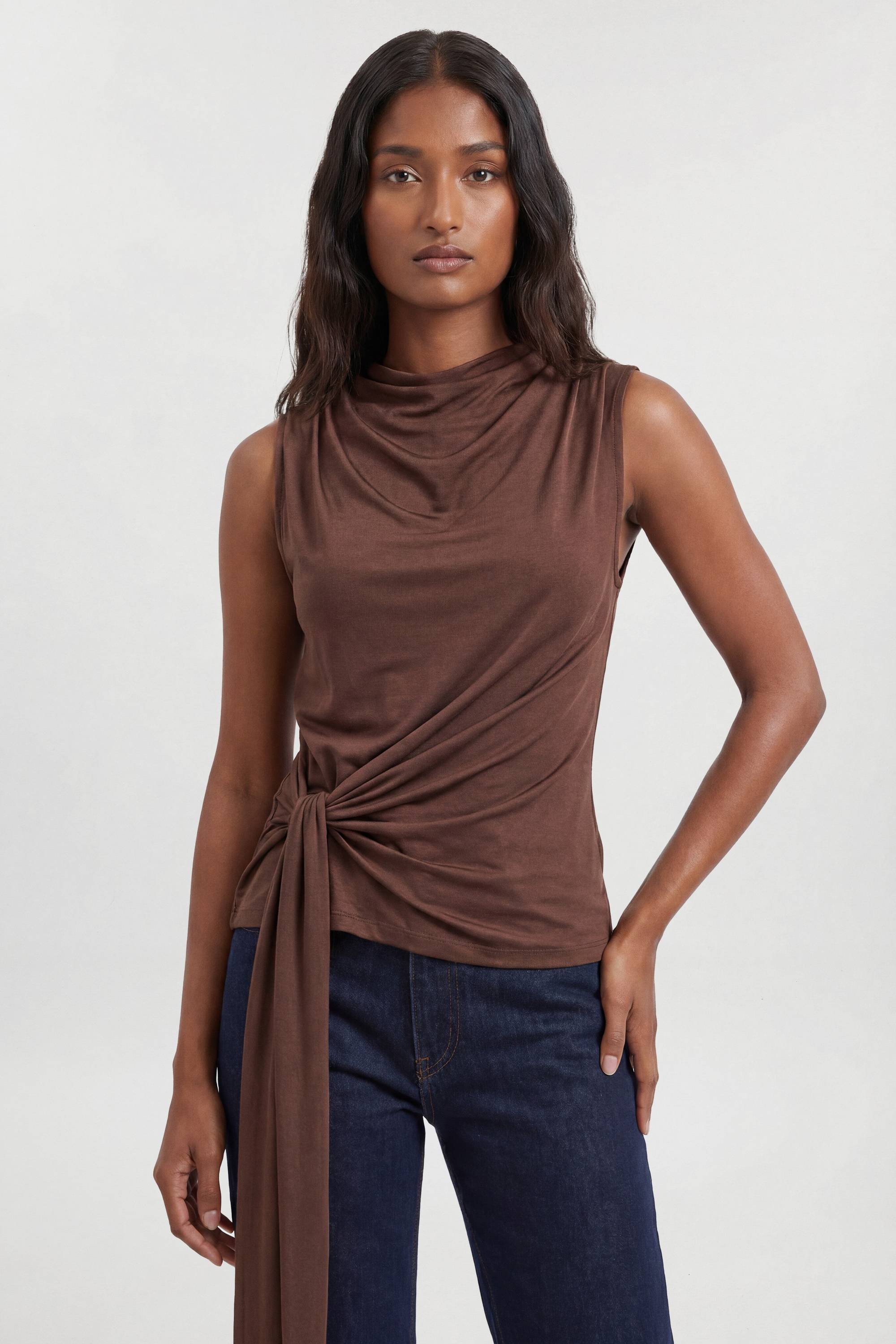 KarenMillen Haut Asymétrique Drapé En Crêpe De Viscose Avec Détail De Lien À Nouer