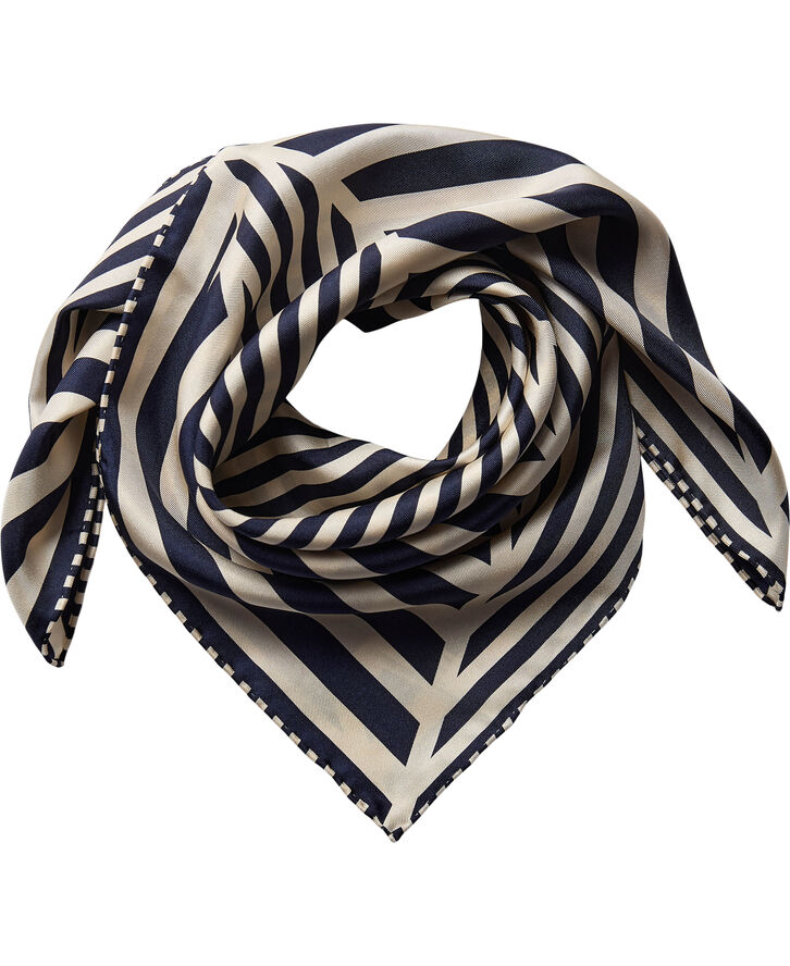 Magasin du Nord Collection Geometric Scarf 100% Silk - 61x61cm Dark navy