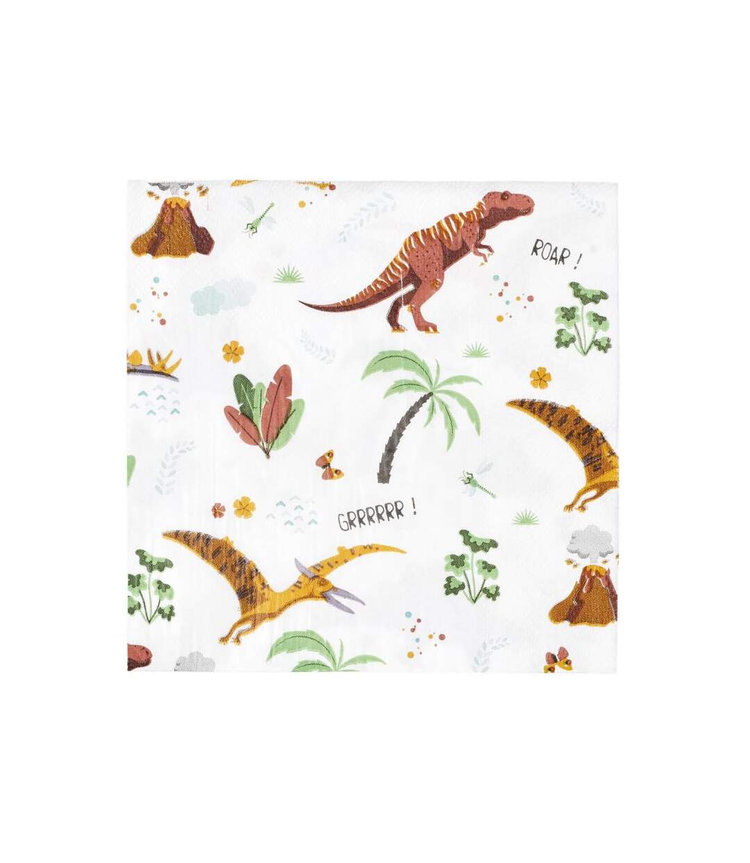 Paris Prix - Lot De 20 Serviettes En Papier dinosaure 33x33cm Blanc